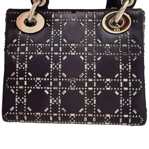 Lady Dior Bag Crystal Embellished Cannage Quilt Satin Mini *AUTHENTICATED* - Picture 5 of 15